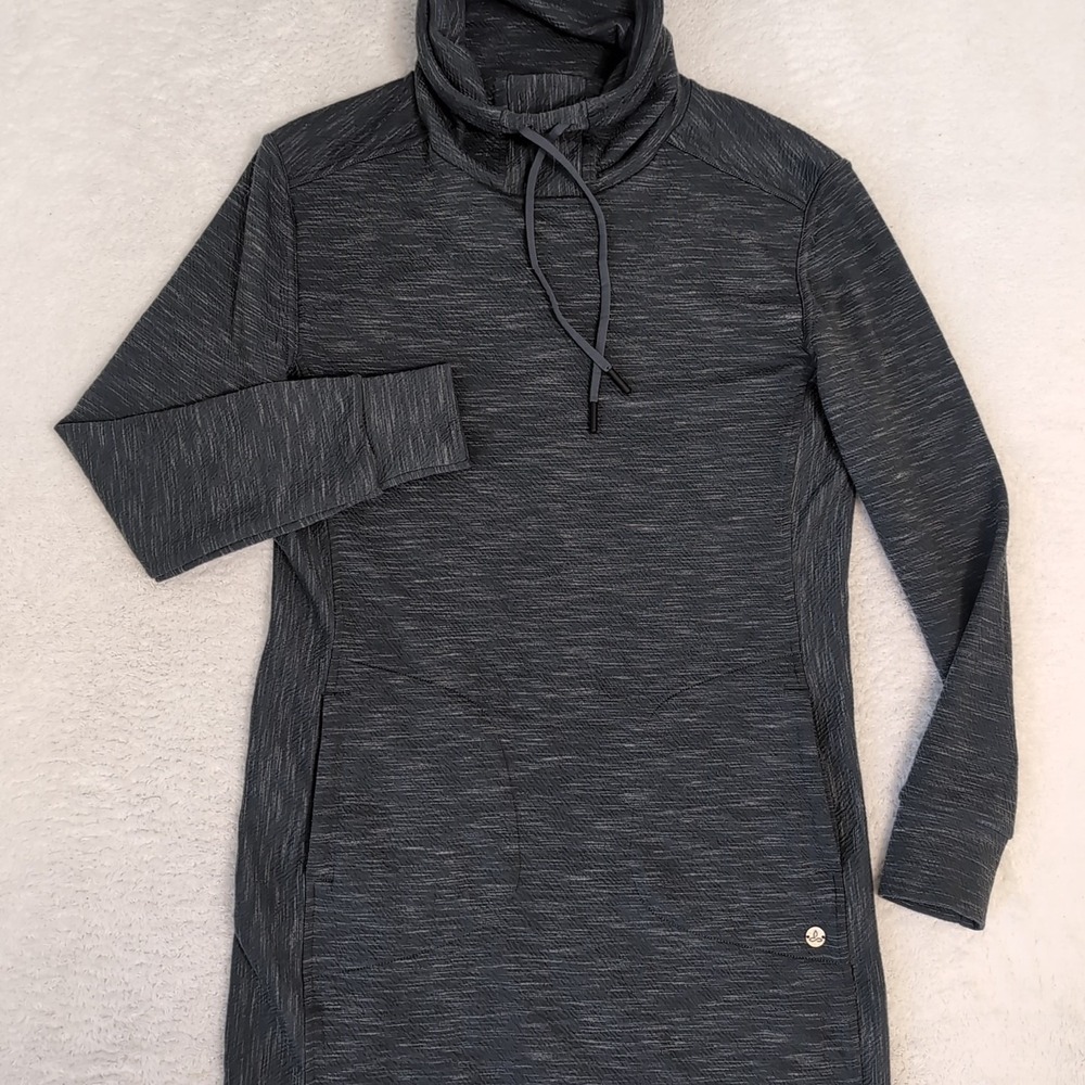 Prana Sunrise Dress Long Sleeve Cowl Neck Pockets Heather Gray/Green Small Tunic